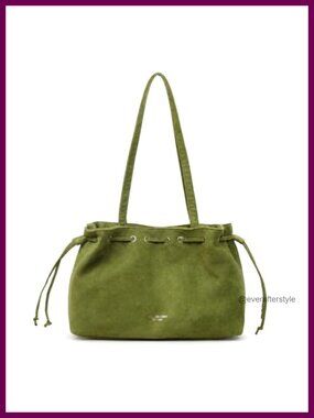 Vintage Suede Drawstring Bucket Bag Slouchy Hobo Shoulder Purse Retro Tote